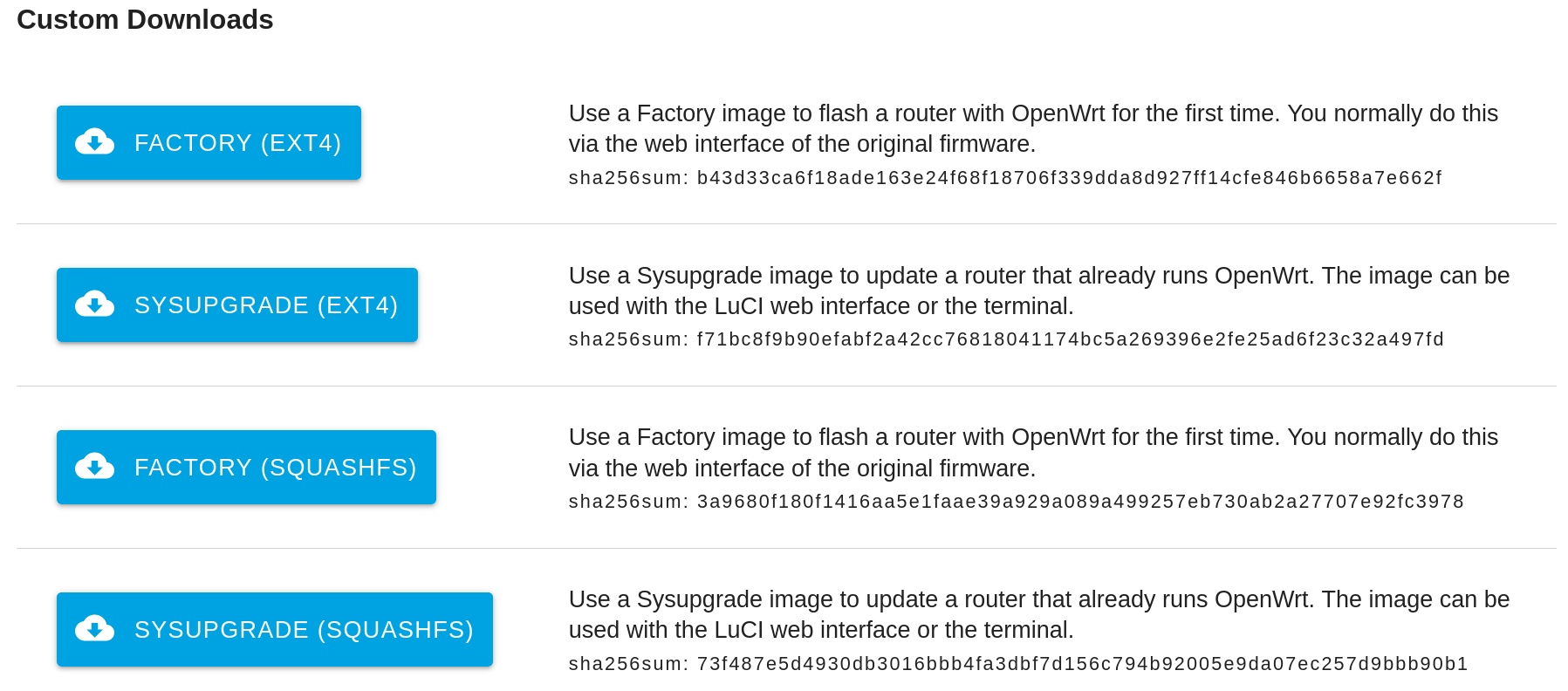 OpenWrt firmware links